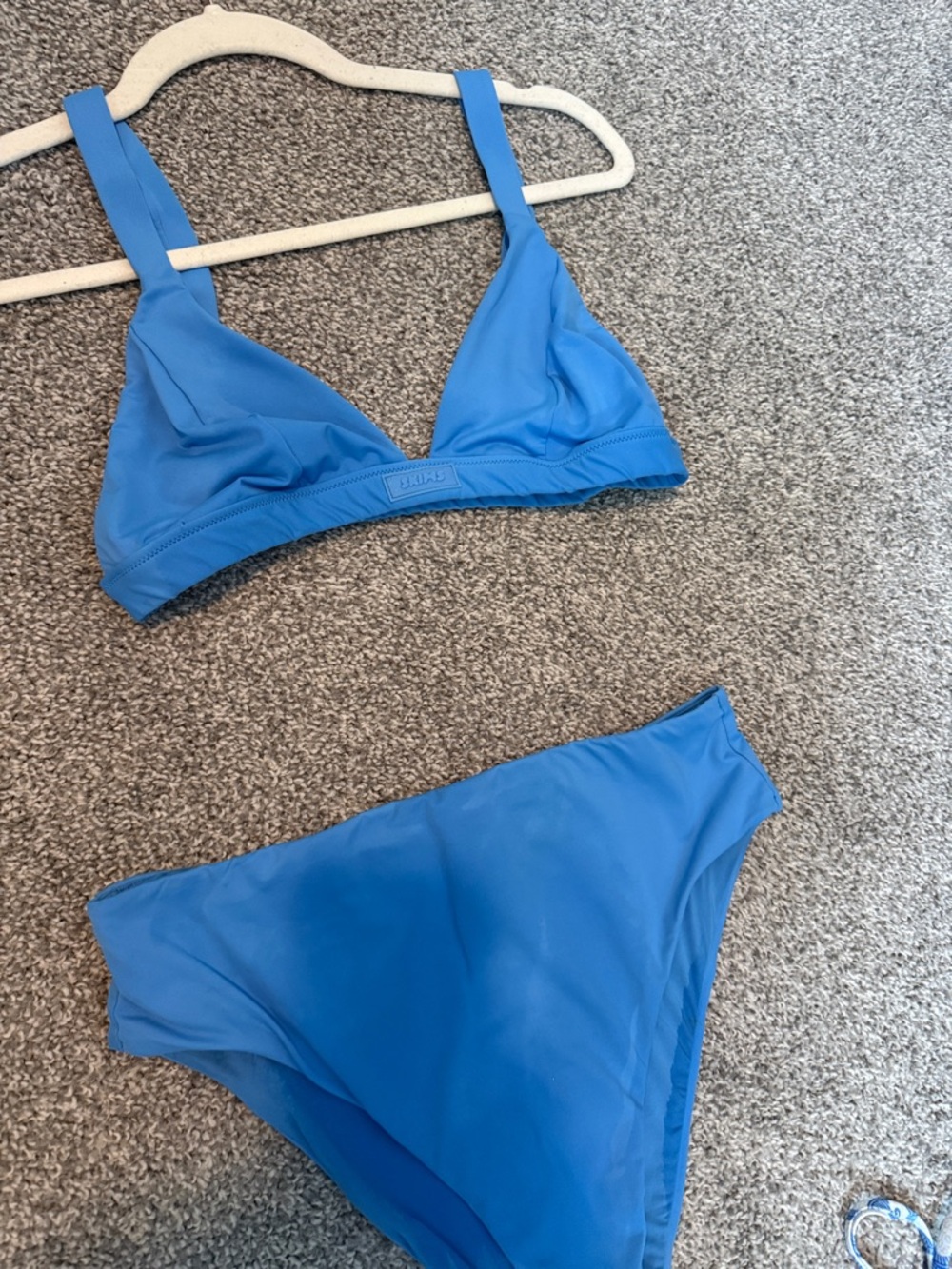 Skims Tide Blue FixedTriangle Bikini Top and Signature swim High Waist Bottoms-